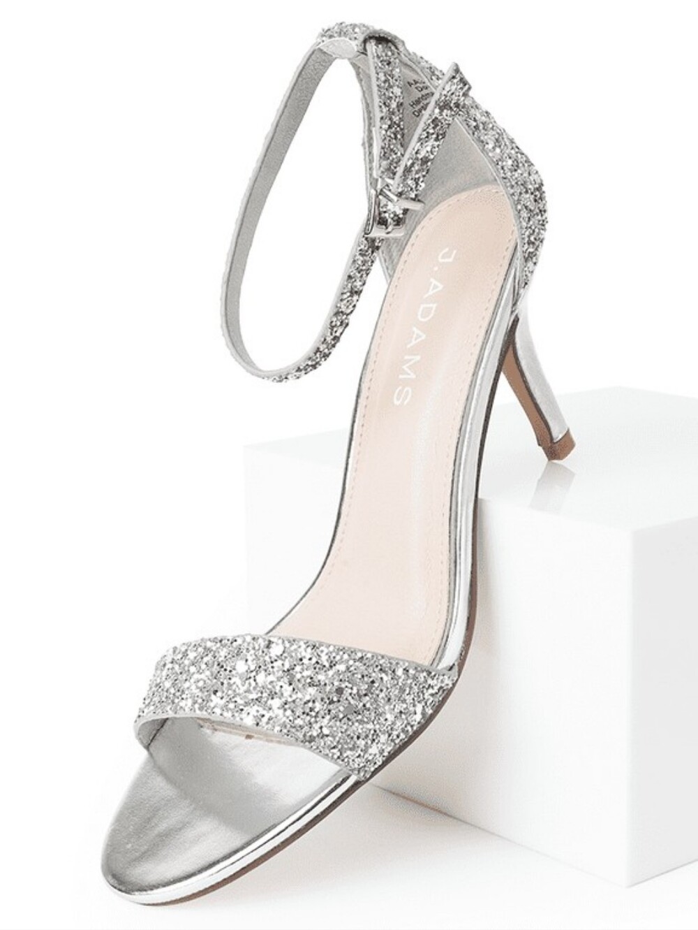 J. Adams Silver Glitter Ankle-Strap Stiletto Heel